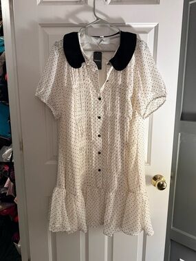 Torrid Belle Isle Ivory Polka Dot Mini Dress with Black Peter Pan Collar